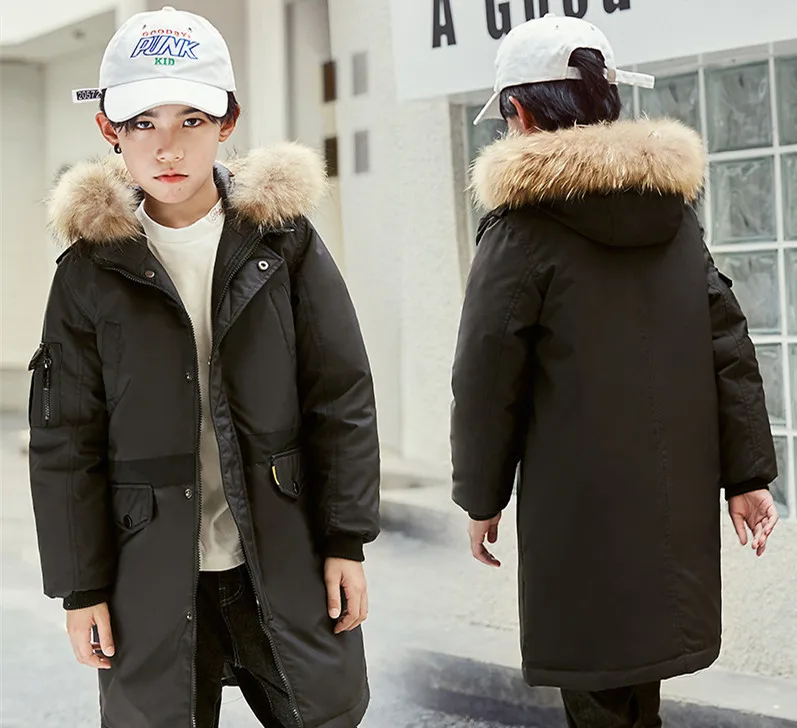 2019 Брендовая детская Толстая зимняя верхняя одежда на утином пуху и меховая