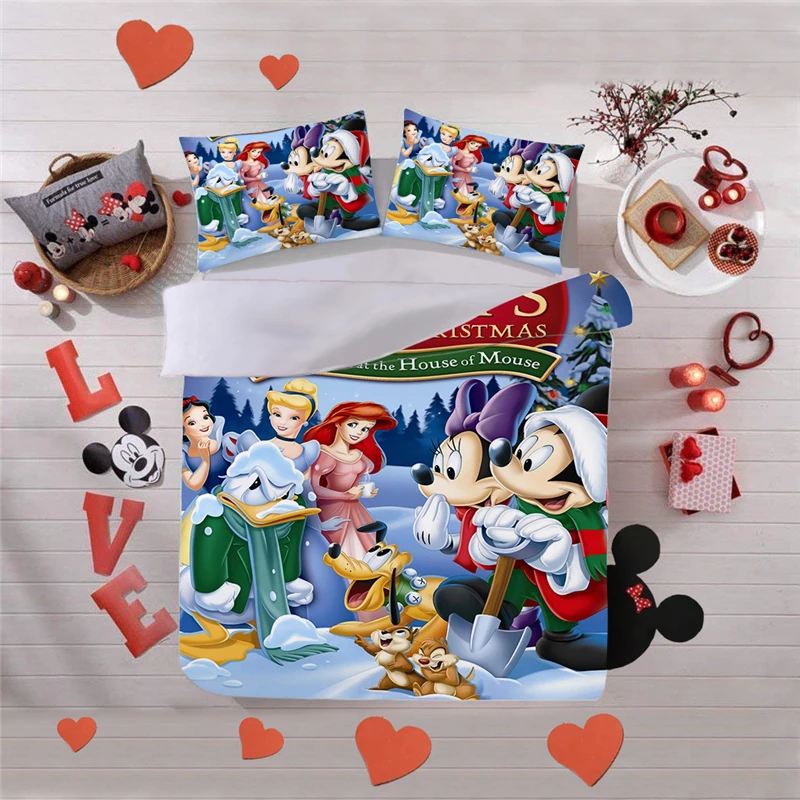 

Disney Mickey Minnie Christmas Bedding Set Duvet Cover Pillowcase Home Textile Adult Children Gift Queen King Size Bed Set