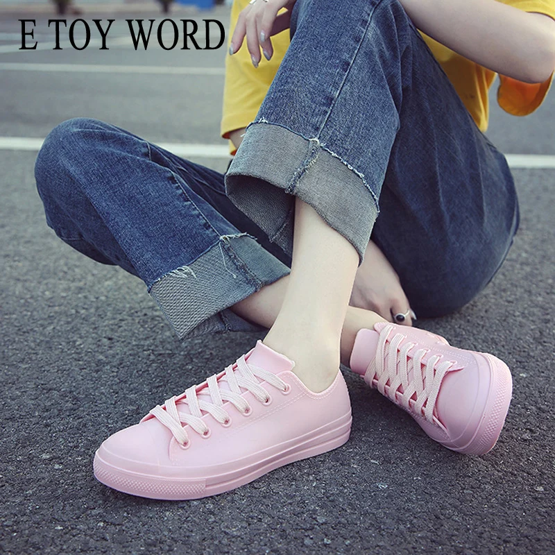 E TOY/Корейская обувь для дождливой погоды женская розовая на плоской подошве