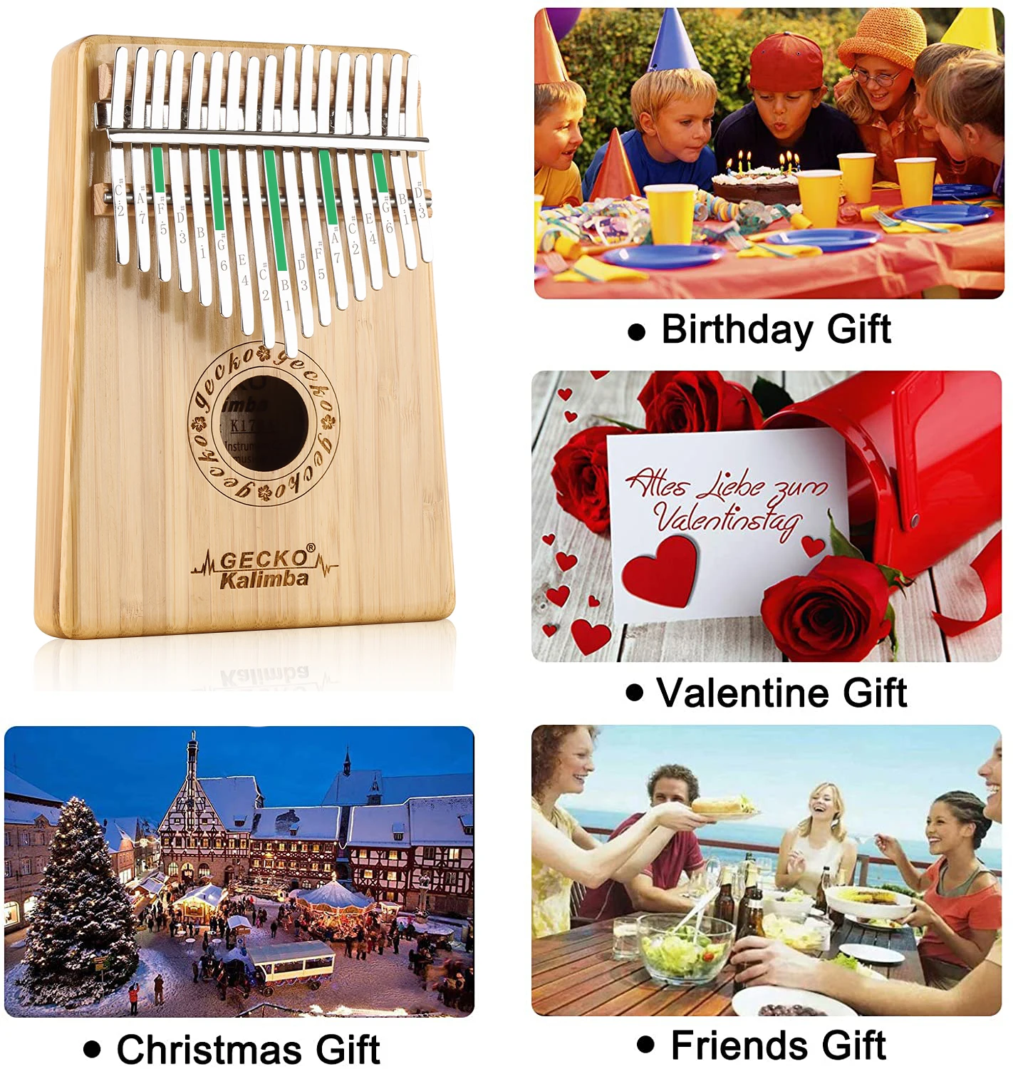 Пианино для большого пальца Gecko Kalimba 17 клавиш высококачественный бамбуковый