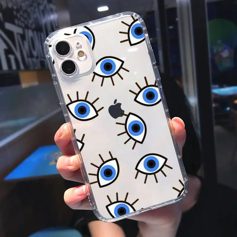 

Lucky Eye Blue Evil Eye Print Phone Case Transparent for iPhone 11 12 mini pro XS MAX 8 7 6 6S Plus X 5S SE 2020 XR