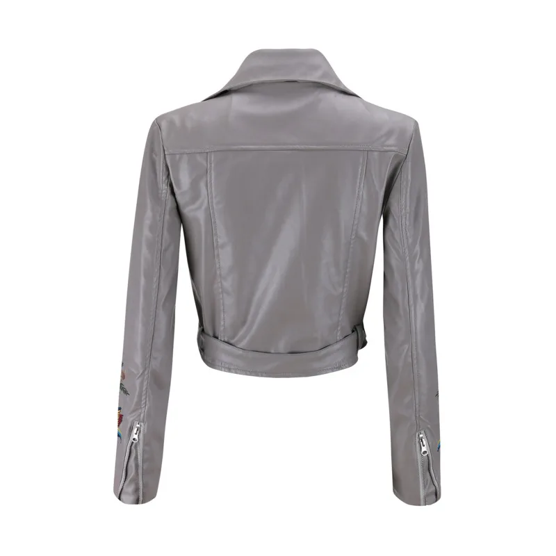 2021 тонкая куртка из искусственной кожи, мотоциклетные куртки на молнии с длинным рукавом, модные короткие пальто с вышивкой, верхняя одежда ... от AliExpress RU&CIS NEW