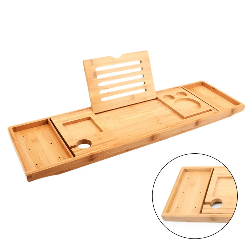 

Multifunction Bathtub Serving Tray Bamboo Bath Bridge Useful Storage Rack Shelf Telescopic Tablet Holder for Bathroom Home (105x