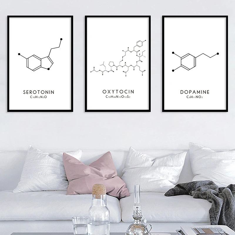 Постер на холсте с абстрактным черно-белым допаминовым химическим методом