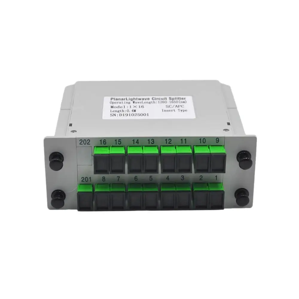 

SC APC PLC 1X16 FTTH Fiber Optic Splitter Box 1X16 SC PLC Splitter Cassette Insertion Type SC APC Optical Coupler Splitter 1:16