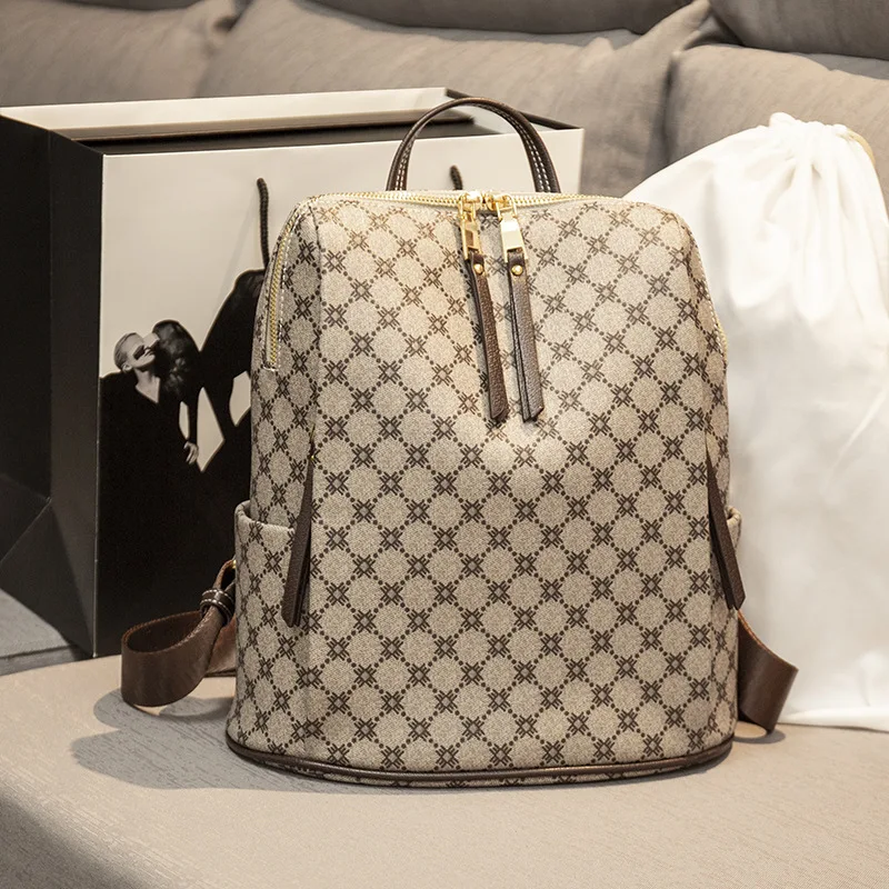 

100% Leather Backpack 2021 New Fashion Print All-match Ladies Travel Large-capacity Shoulder Handbags Luxury Designer Bag Cc Gg