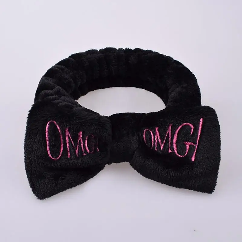 style1 black Новое письмо "OMG" Повязки для женщин Flannel Мягкий Лук Повязки Девушки мыть лицо turban Симпатичные эластичные головные уборы аксессуары для волос - Цвет: style1 black