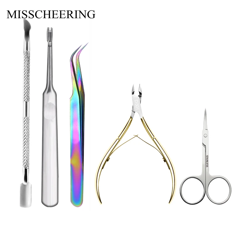 5 Pcs/Set Stainless Steel Cuticle Nail Nipper Clipper Dead Skin Clean Tweezers Manicure Pedicure Care Trim Cutter Art Tools | Красота и