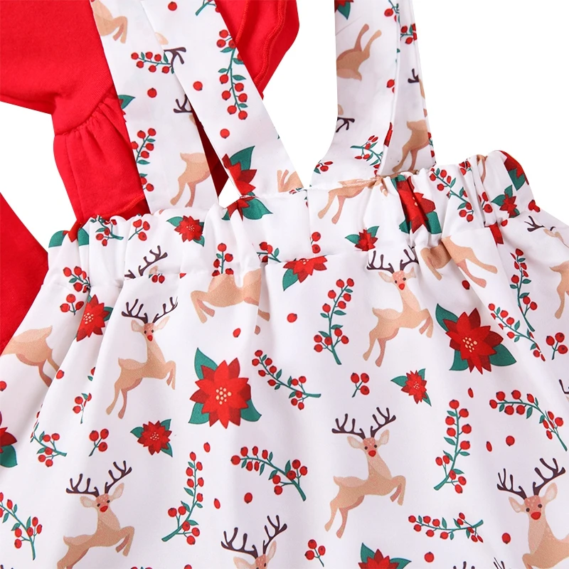 

12M-4T Autumn Baby Girl Christmas Clothes Set Strap Skirt Suit Red T-Shirt Flare Sleeves Long Sleeve Two Pieces Kids Outfits