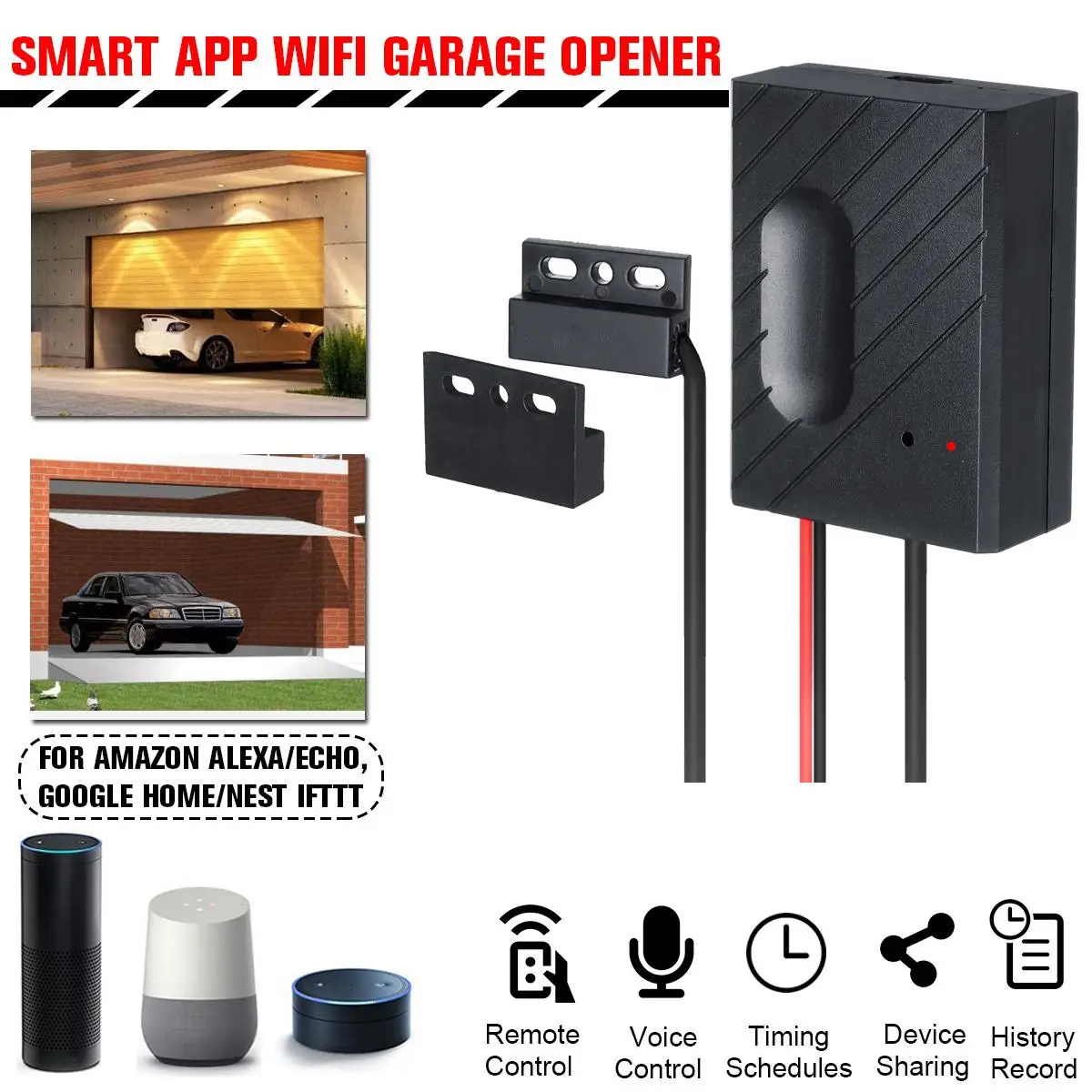 

WiFi Smart Home Garage Door Opener Wireless Remote Controller Work With TUYA SmartLife App Alexa Google Home IFTTT GD-DC5
