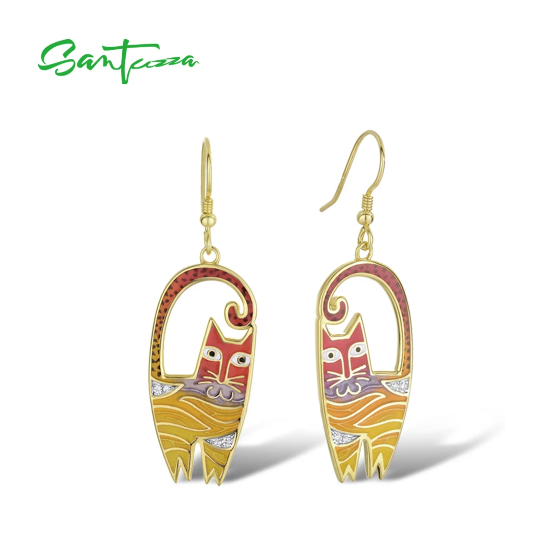 

SANTUZZA Silver Earrings For Women Pure 925 Sterling Silver Colorful Sparkling Stones Enamel Earrings Elegant Fine Jewelry