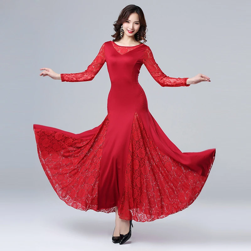 

Long Sleeve Girls Ballroom Dance Competition Dress Modern Waltz National Standard Dancing Dresses Professional Costume