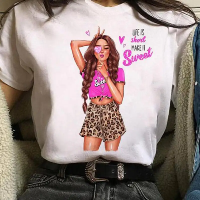 

Summer Fashion Shirt Sexy Girl T-shirt Female Top Low Collar Black T-shirt Funny Princess Wild Lady Oversized T-shirt S-3XL