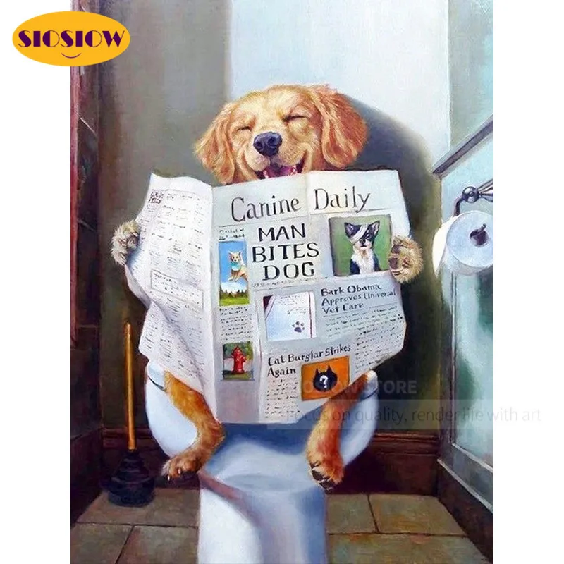 Алмазная 5D картина сделай сам Набор для вышивки крестиком в виде собак и туалета