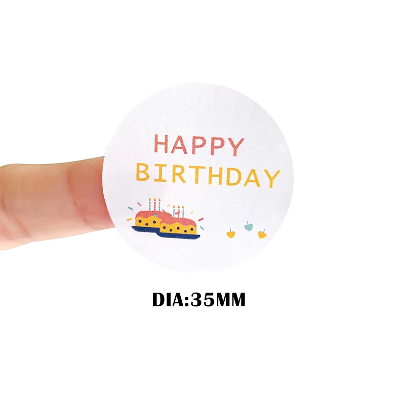 

100Pcs Sealing sticker Happy Birthday ink Stickers Labels Stationery Decor White background waterproof DIY 35MM