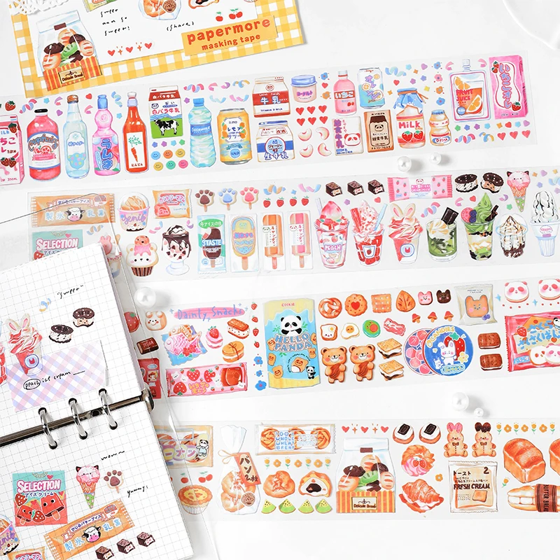 

Washi Tape PET Waterproof Sweet Shop Cute Cartoon Snack Ice Cream Strip Masking Tape for DIY Scrapbooking Making Card Diary