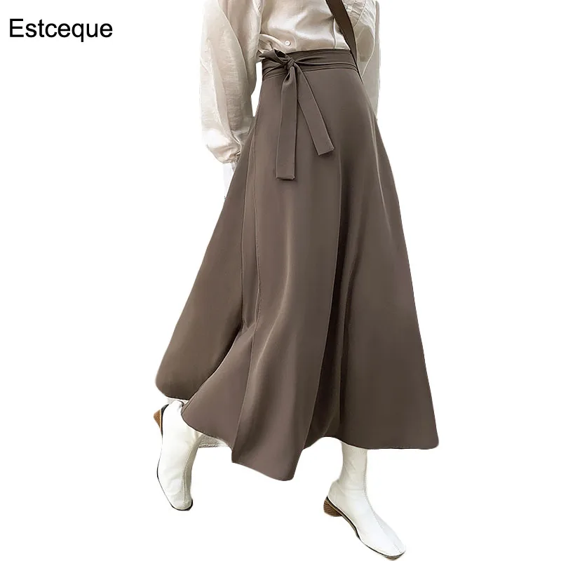 Юбка Женская средней длины с завышенной талией винтажная однотонная свободная