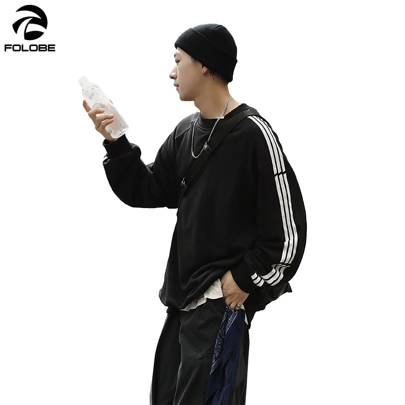 

FOLOBE Spring Autumn Fashion Side Striped Sweatshirt Men Loose Casual Boy Tracksuit Hoodies Pullover Streetwear Mens Sweatshirts