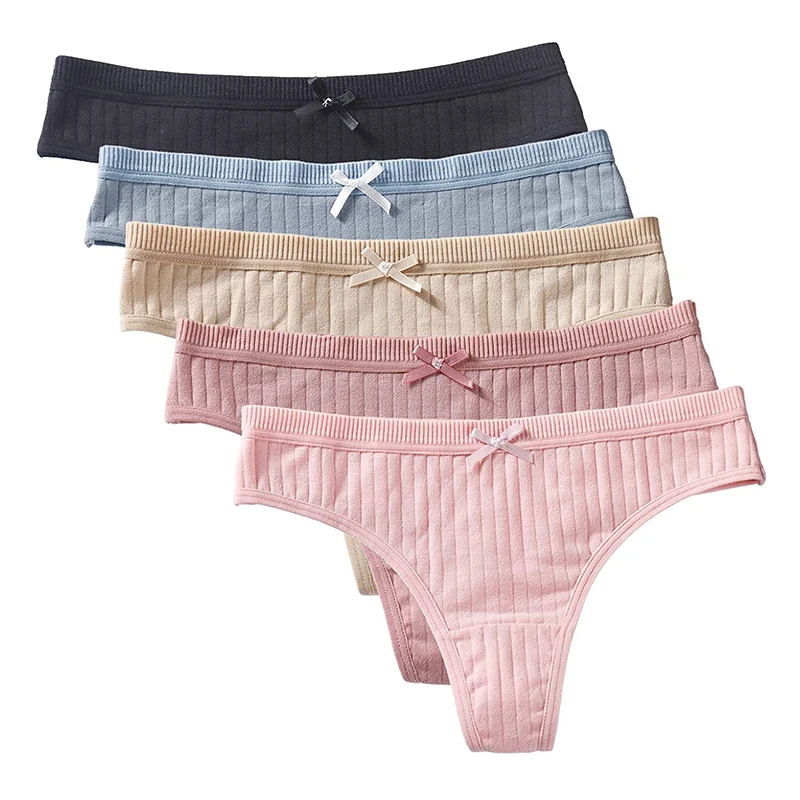 Однотонное хлопковое женское нижнее белье T-образные трусики дизайн пирога с