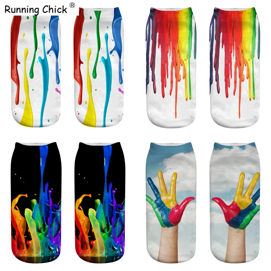 Носки с 3D принтом бегущих цыплят персонализированные короткие носки оптовая