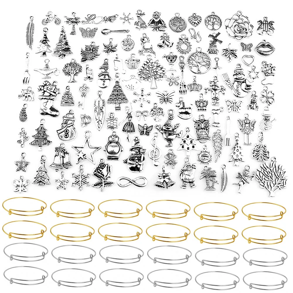 20 шт расширяемый Регулируемый DIY пустой браслет + 100 шт. рождественские обереги