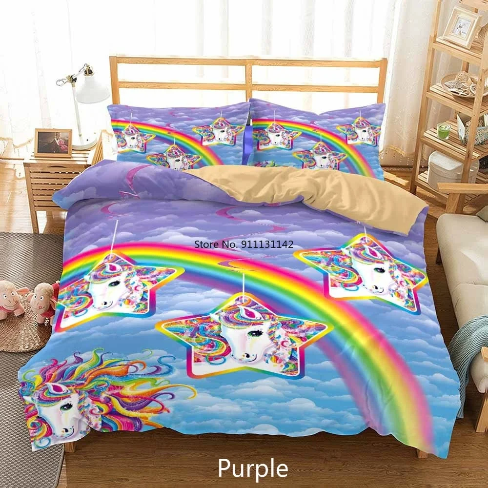 

3D Rainbow Unicorn Digital Printed Home Feather Covered Pillow Case Single Double Full Size Bedroom Decorative Bedding Set