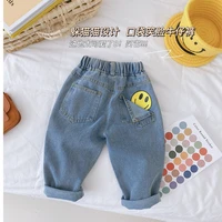 hot deals jeans for teenage girls kids high quality 2021 spring and autumn new smiley print trousers jeans jumpsuit