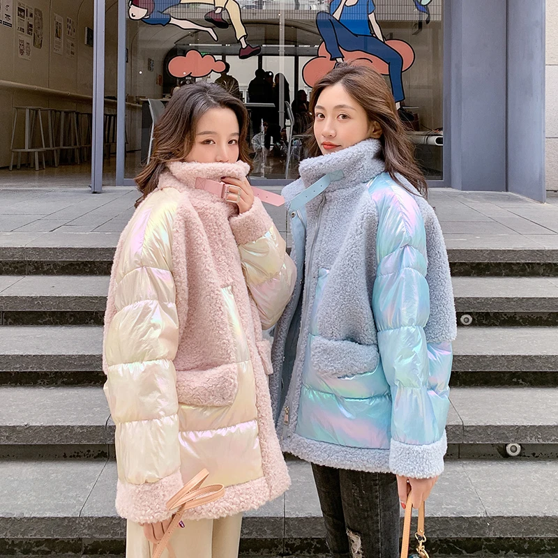 Женская куртка Осень-зима 2019 стоячий воротник искусственный мех ягненка