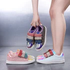 Женские кроссовки на плоской подошве, золотистые кроссовки с блестками, прогулочная обувь, модель 2020, 2023