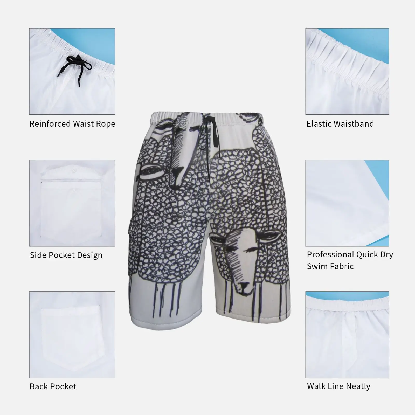 Пляжные шорты причудливая овца (рисунок) овчина ферма искусство сельская рисунок