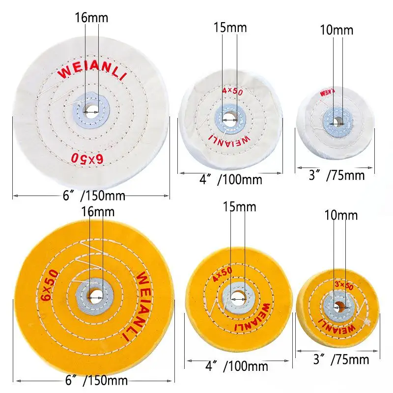

Cotton Polishing Wheels 3"/4"/6" Cloth Buffing Wheel Grinder for Jewelry Wood Metal Polishing Abrasive Tools