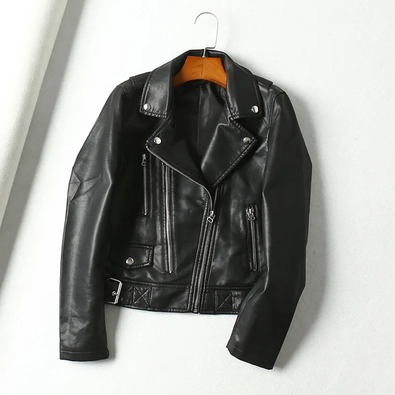 Новинка 2020 женские осенние черные Базовые Куртки из искусственной кожи с