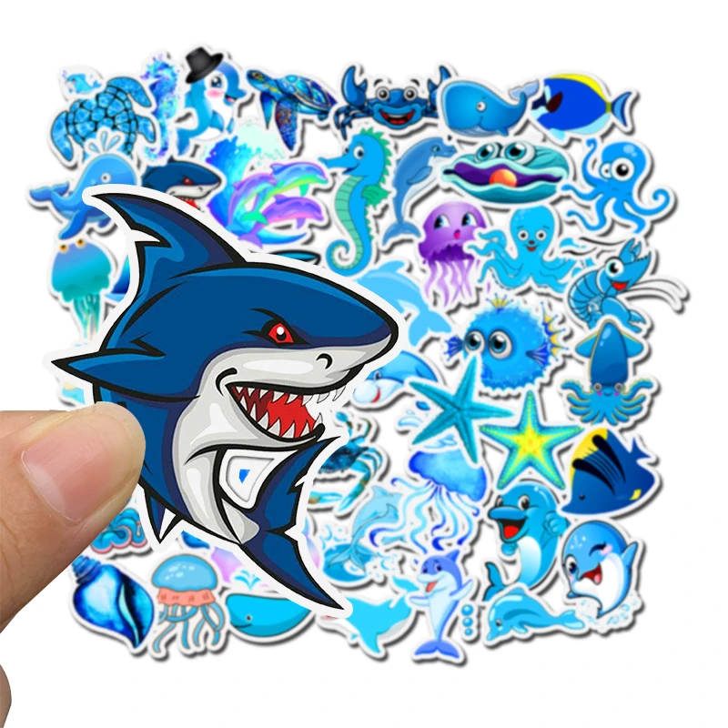 Pegatinas de dibujos animados de animales marinos para ni&ntilde;os, pegatina de bicicleta impermeable, para port&aacute;til, TV, nevera, 49 Uds./Set-3