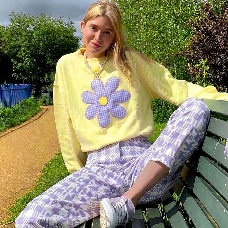 

New Autumn Winter Y2K Aesthetic Floral Patchwork Sweatshirts Streetwear Casual Cotton Loose Pullovers Harajuku Cute Outfits 2021