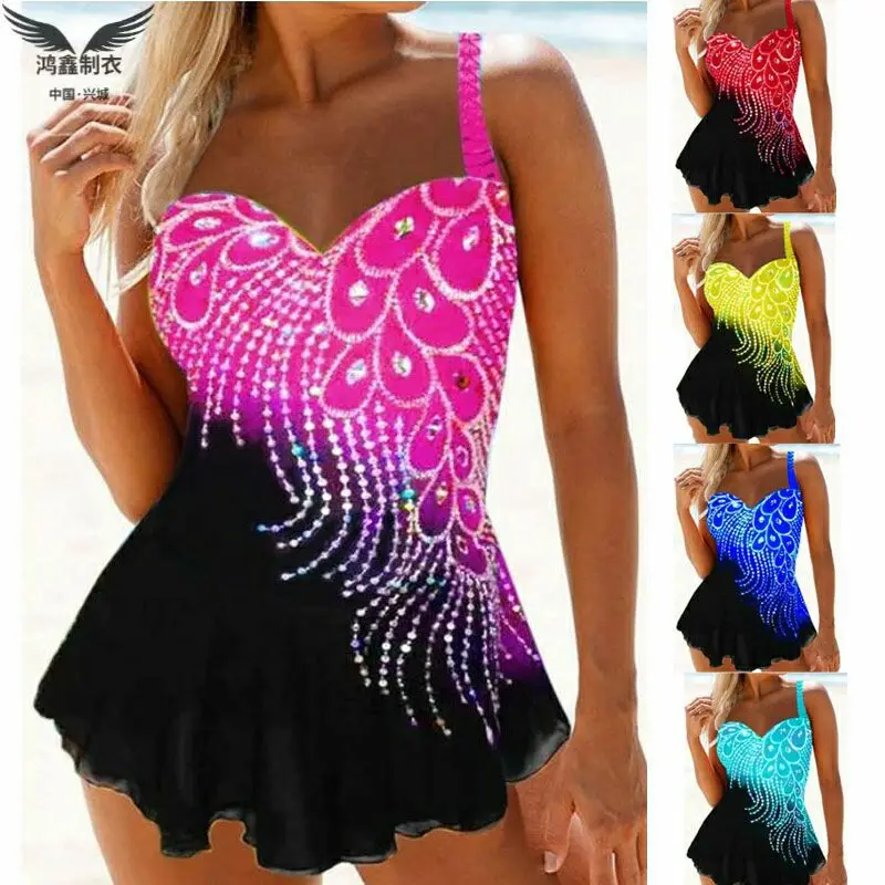 

Женский раздельный купальник, бикини контрастных цветов с камнями и перьями, большие размеры, 2020