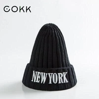 cokk hat women knitted beanie autumn winter hats for women men unisex children striped embroidery new york beanie hats bonnet