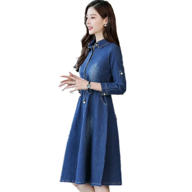 

Trending Products Korean style women denim dress autumn High quality Elegant womens clothing Denim long dresses free shipping