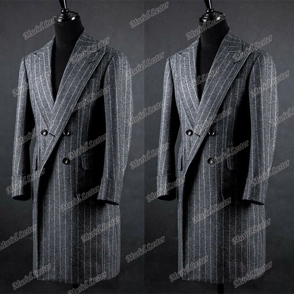 

Autumn/Winter Outwear Men Suit Jackets Groomsman Double Breasted Overcoat 2021 Striped Wool Blends Tweed Thick Smoking Blazer