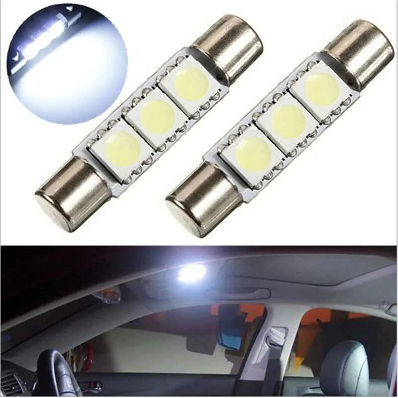 

White 28mm 5050 3SMD LED Vanity Mirror Fuse Sun Visor Light Bulbs T6 6641
