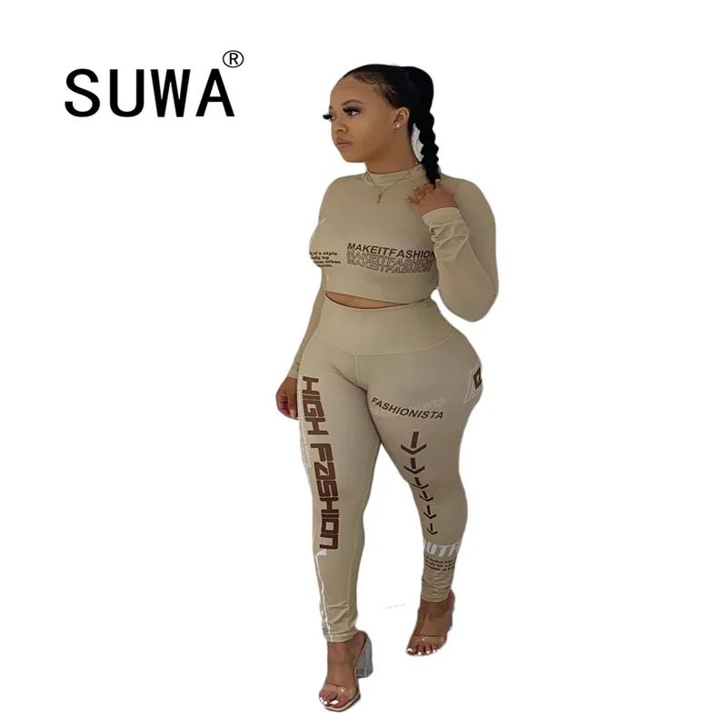 

Сексуальная Спортивная одежда на осень-зиму одежда для тренировок для женщин из двух частей, комплекты, подходящие для всей трикотажный тре...