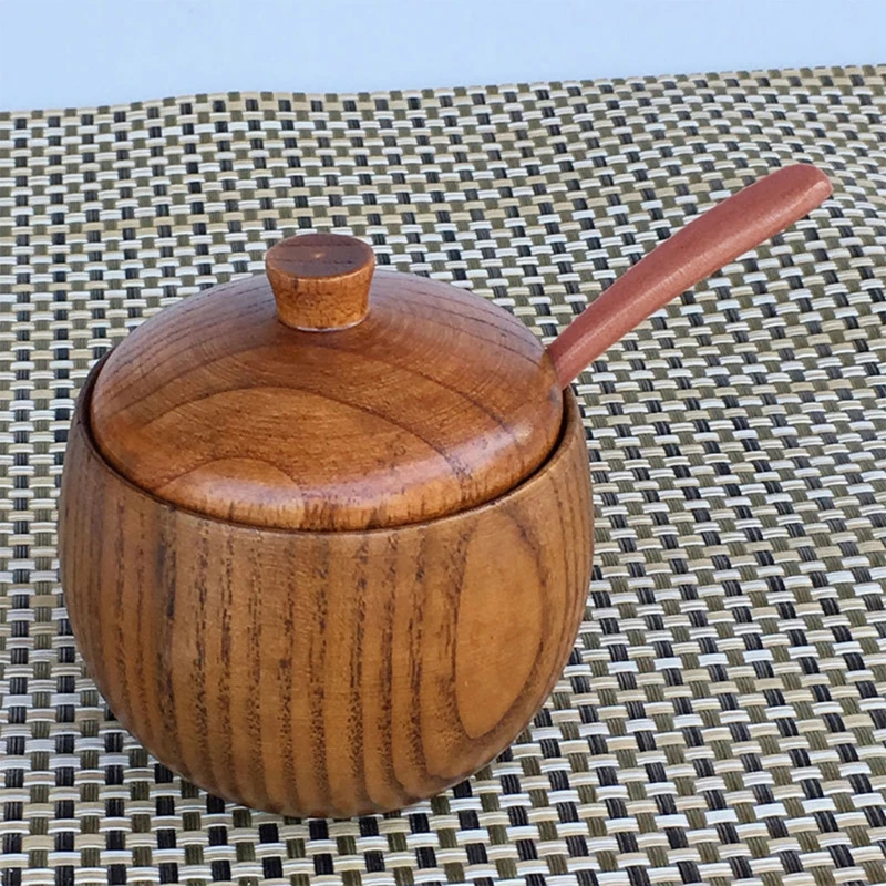 

Wooden Salt Box Condiment Seasoning Storage Container Spice Box With Spoon
