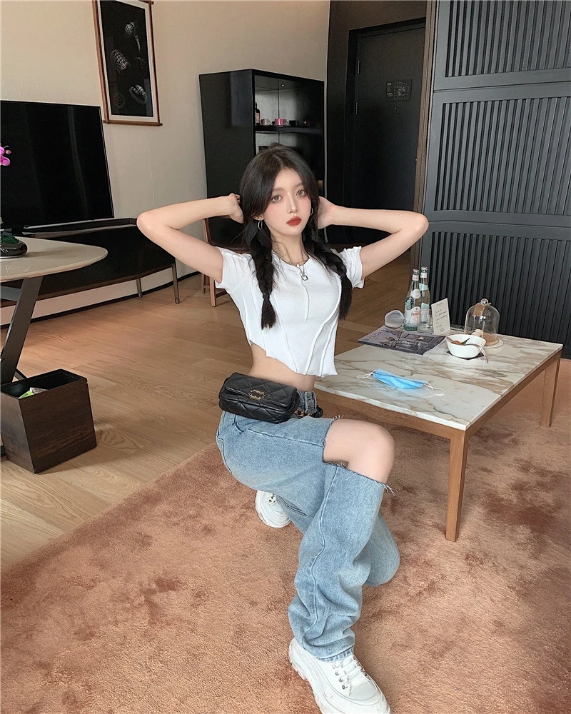 Футболка женская Асимметричная модный топ со складками милые популярные