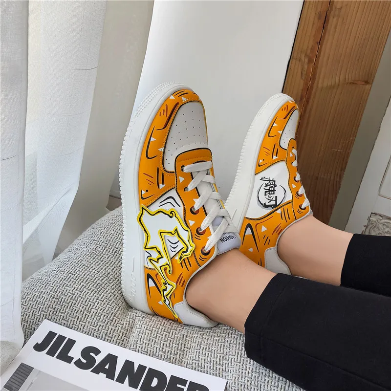 

Demon Slayer Men's Shoes Cosplay Leather Sneakers Street Fashion 2021 Running Shoes Platform Breathable Flat Shoes Male Casual
