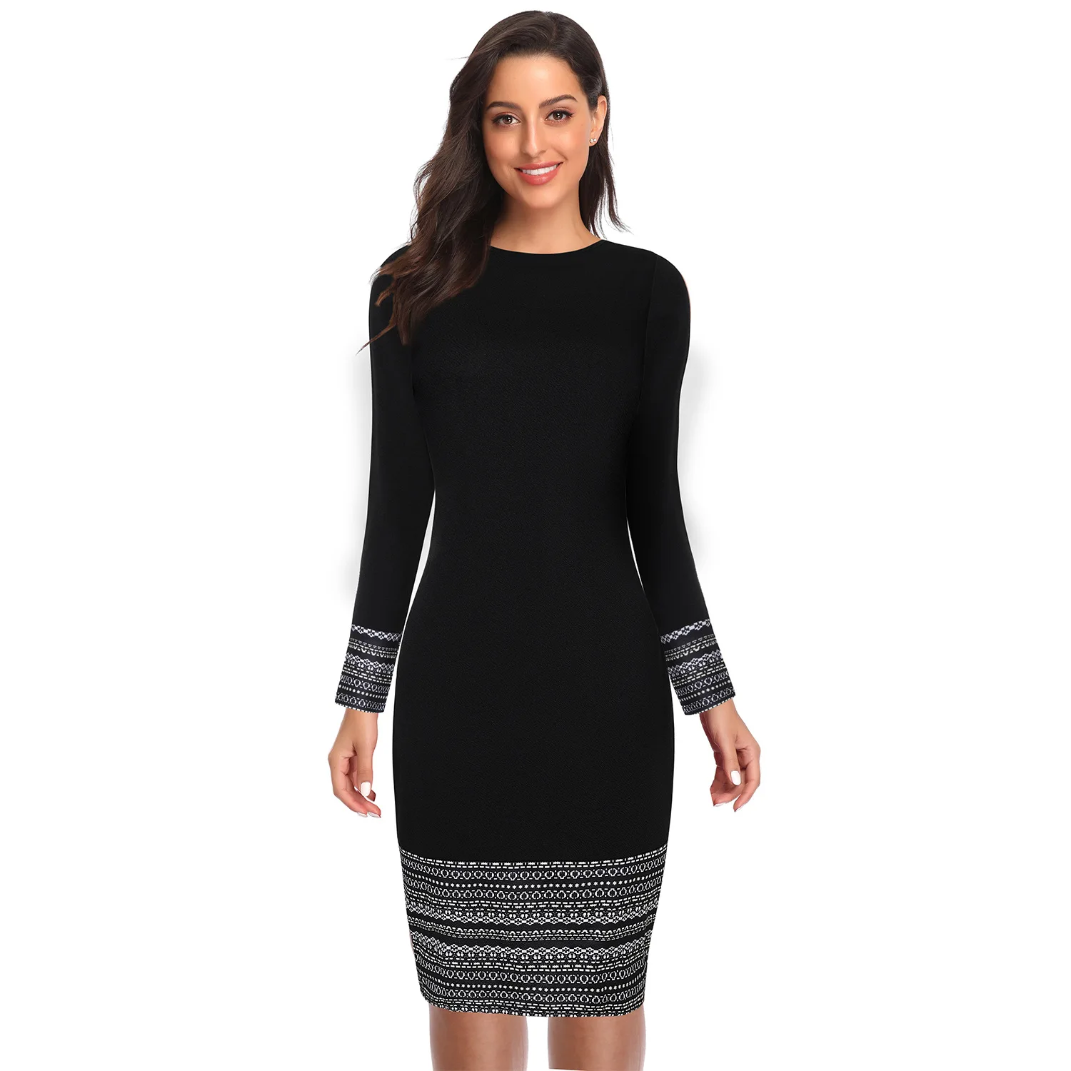 

Женское платье с длинным рукавом и круглым вырезом, контрастных цветов