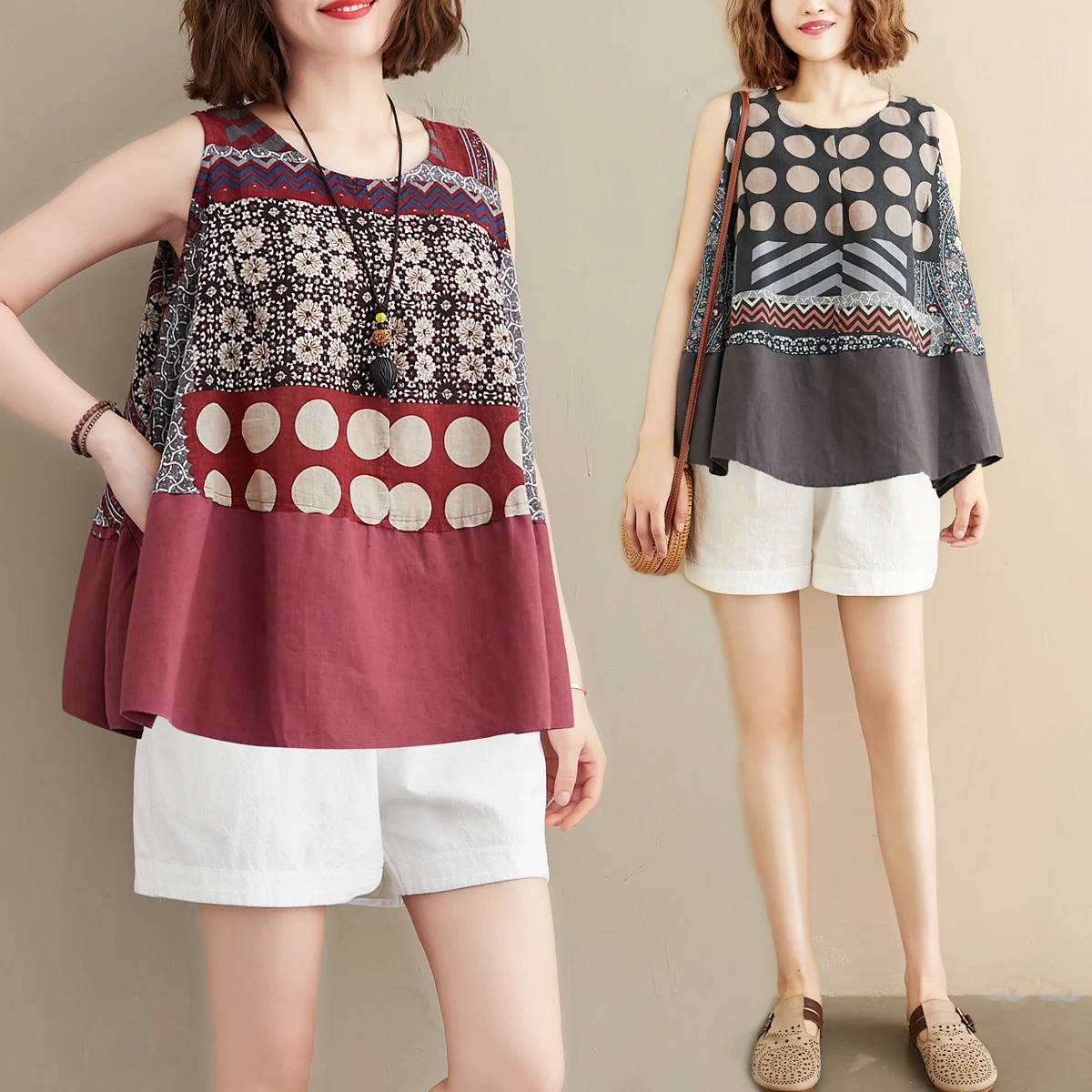 

Новая женская Повседневная Базовая летняя хлопковая льняная майка с принтом, футболка без рукавов L ~ XL