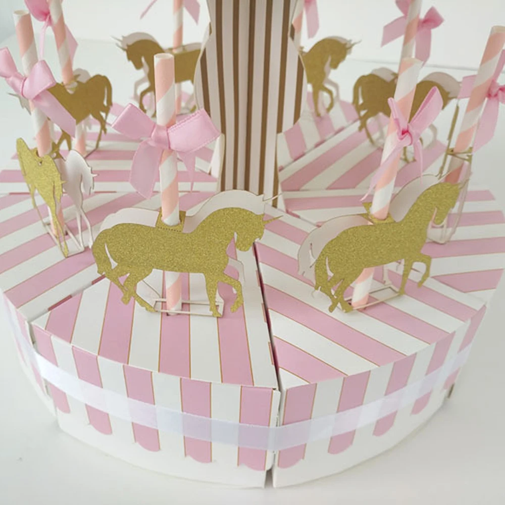Розовый картон карусель конфеты Единорог Подарочная коробка для печенья