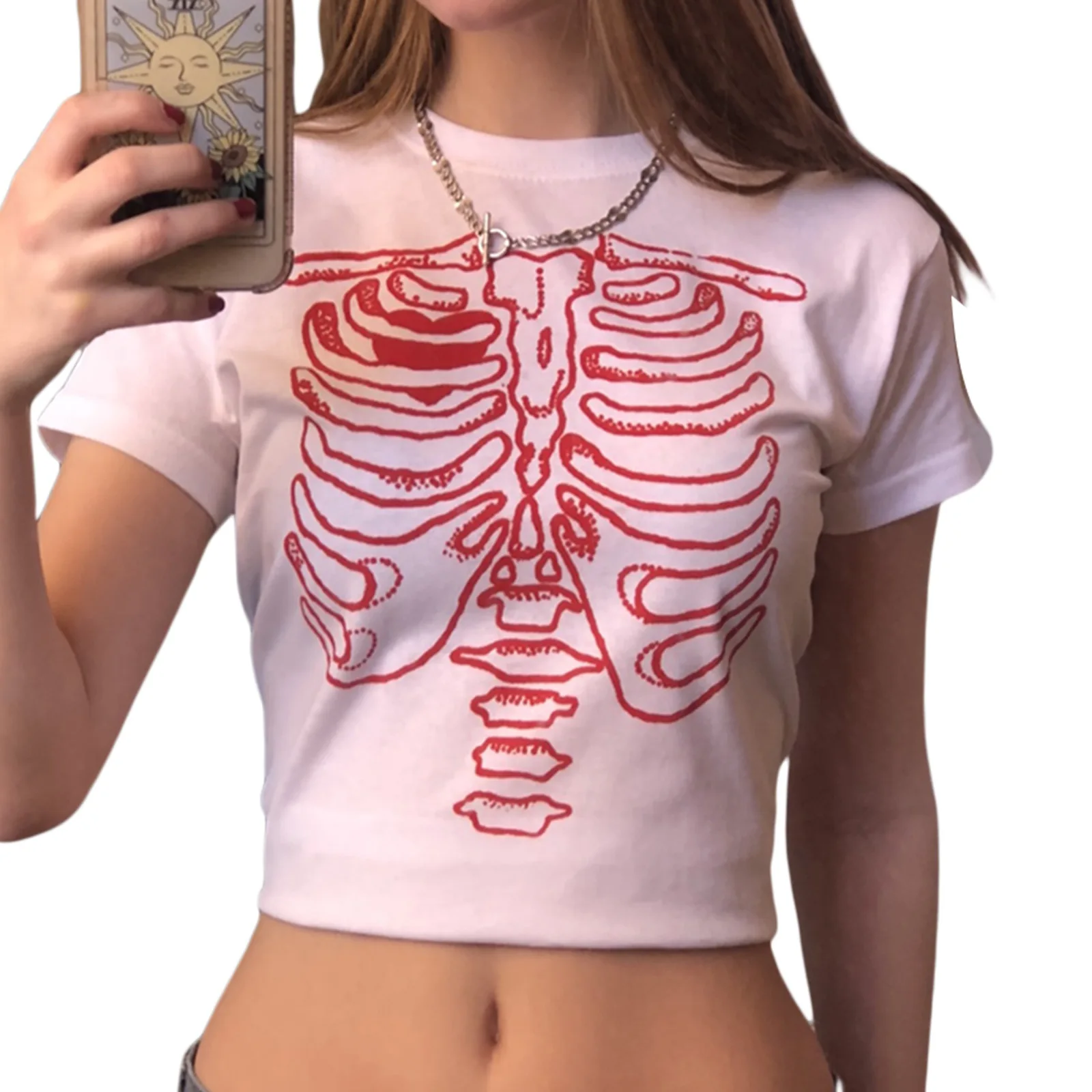 

Футболка Базовая с принтом скелета для женщин, топ свободного кроя с коротким рукавом и круглым вырезом, для повседневной жизни, для шоппинг...