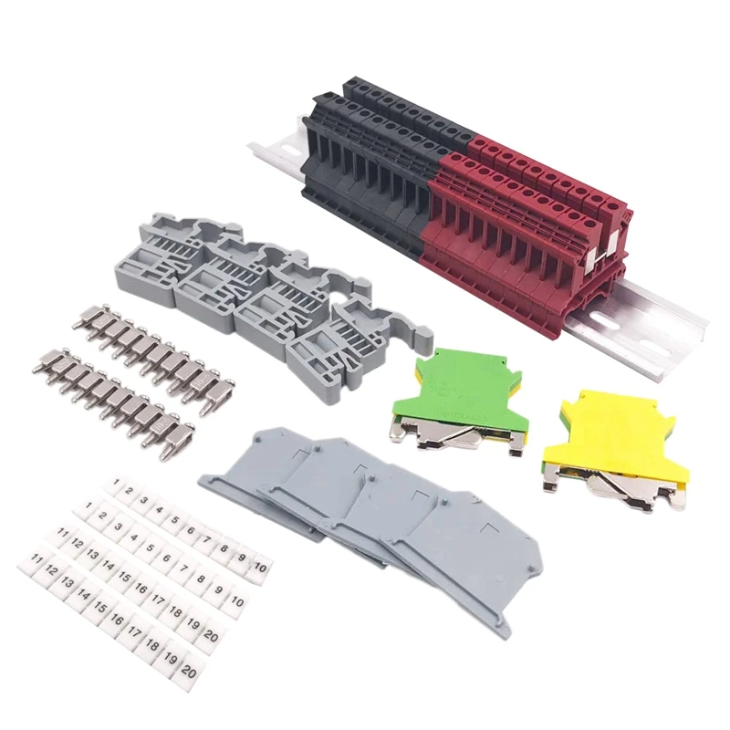 

Hot DIN Rail Terminal Blocks Kit Terminal+Ground Blocks+Aluminum Rail+End Brackets+End Covers+Jumpers Kits