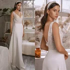 Гражданского v-образным вырезом Свадебное платье 2021 кружевное платье a-силуэта без рукавов, с открытой спиной, из шифона, дешевые длинное пляжное свадебное платье Винтаж пол Длина