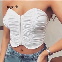 fashion zipper sleeveless 2021 spring slash neck skinny ruched women crop tops sexy ladies bustier corset tank tops